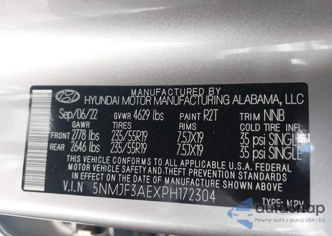 2023 Hyundai Tucson Sel z USA, uszkodzony, nr VIN 5NMJF3AEXPH172304